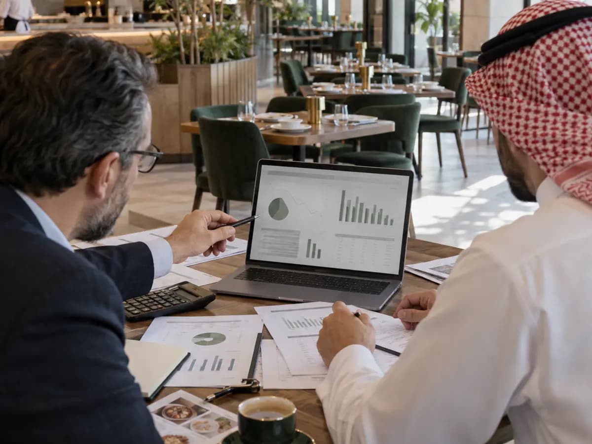 دراسة ضوئية مجرّدة بألوان نوريفا، تُستخدم كصورة تحريرية لـحاسبة متوسط الفاتورة — حاسبة تفاعلية لقرارات الأغذية والمشروبات.